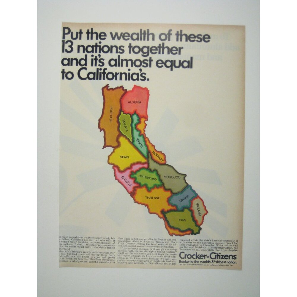 Crocker Citizen Banker California Map ADVERT 1960s Vintage Print Ad READ